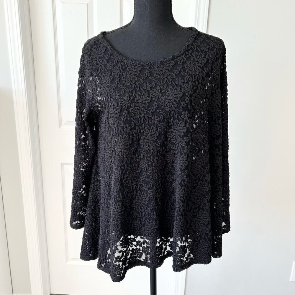 Local Semi Sheer Lace Flared Long Sleeve  Top